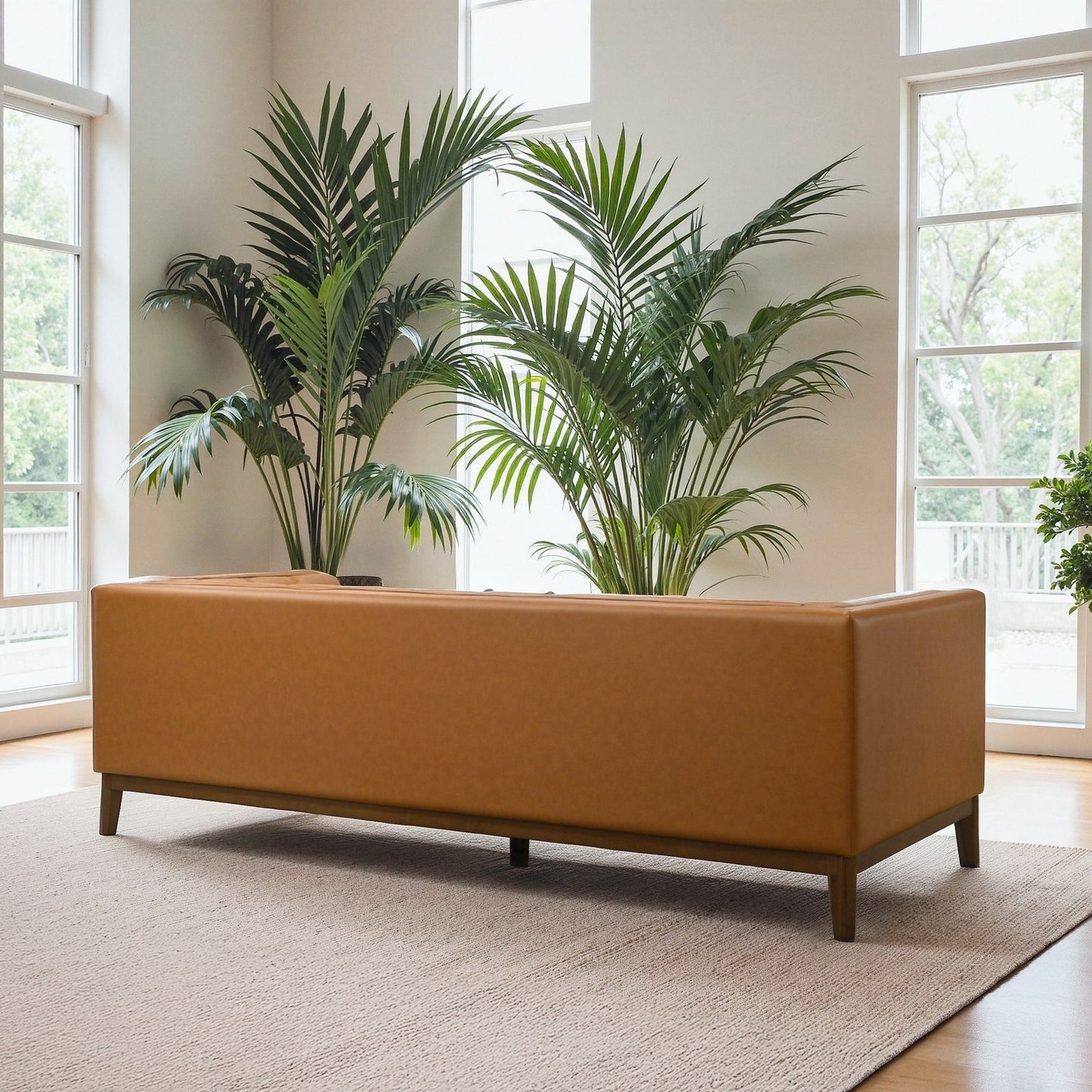 Divano in pelle trapuntato Jasmine Mid-Century Modern