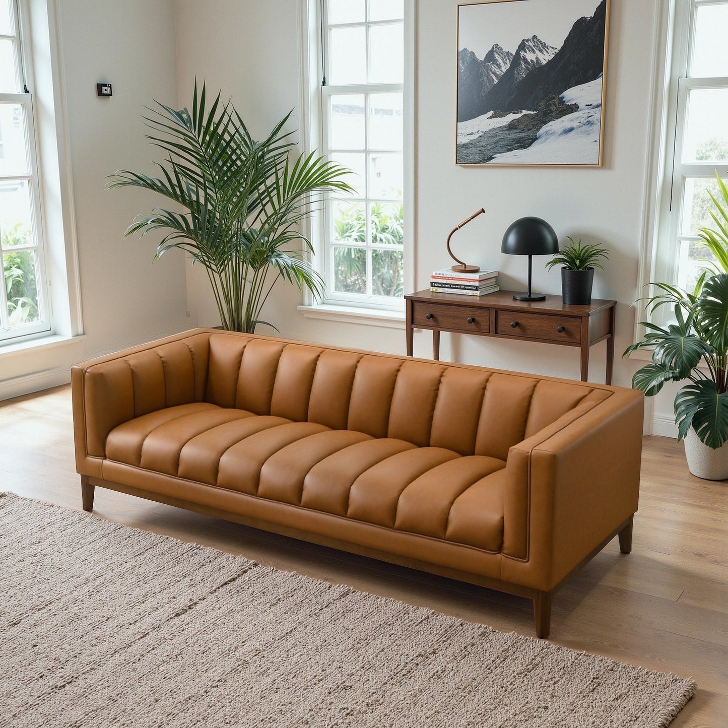 Divano in pelle trapuntato Jasmine Mid-Century Modern