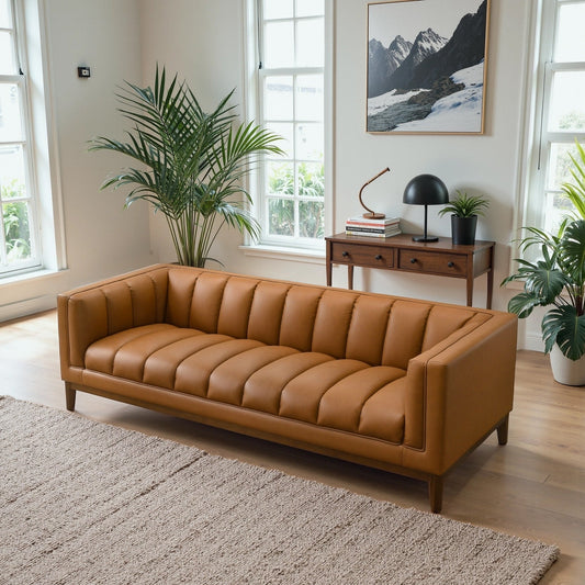 Divano in pelle trapuntato Jasmine Mid-Century Modern