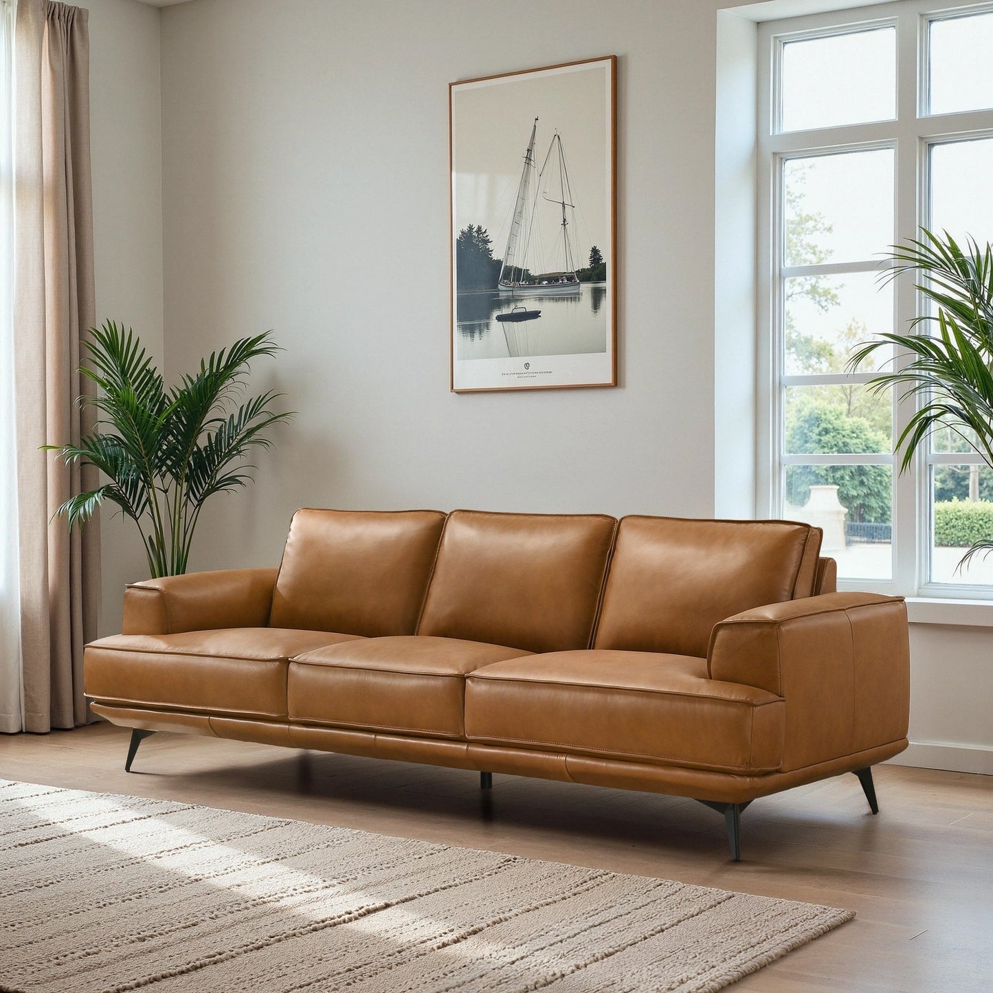 Divano moderno di metà secolo in vera pelle Addison Top