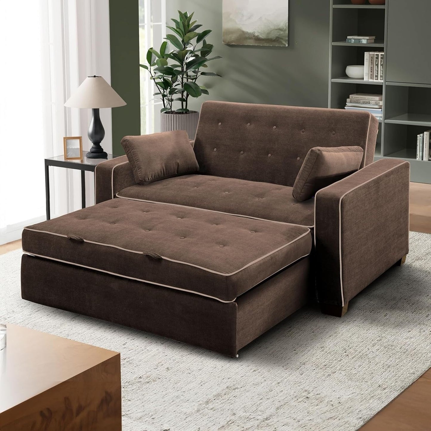 Divano a due posti Java Queen in microfibra con letto estraibile - Divano letto trasformabile per soggiorno e camera degli ospiti