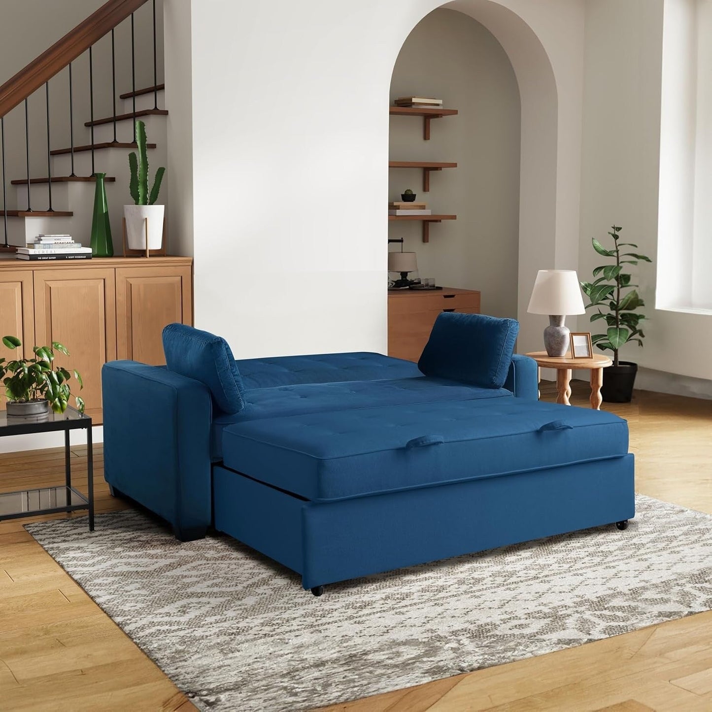 Divano a due posti Java Queen in microfibra con letto estraibile - Divano letto trasformabile per soggiorno e camera degli ospiti