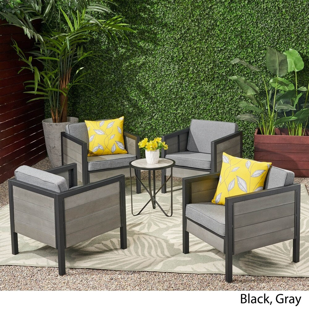 Poltrone da esterno Jax Outdoor in finto legno/ferro, nere/grigie (set da 4) di Christopher Knight Home