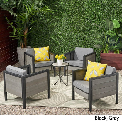 Poltrone da esterno Jax Outdoor in finto legno/ferro, nere/grigie (set da 4) di Christopher Knight Home