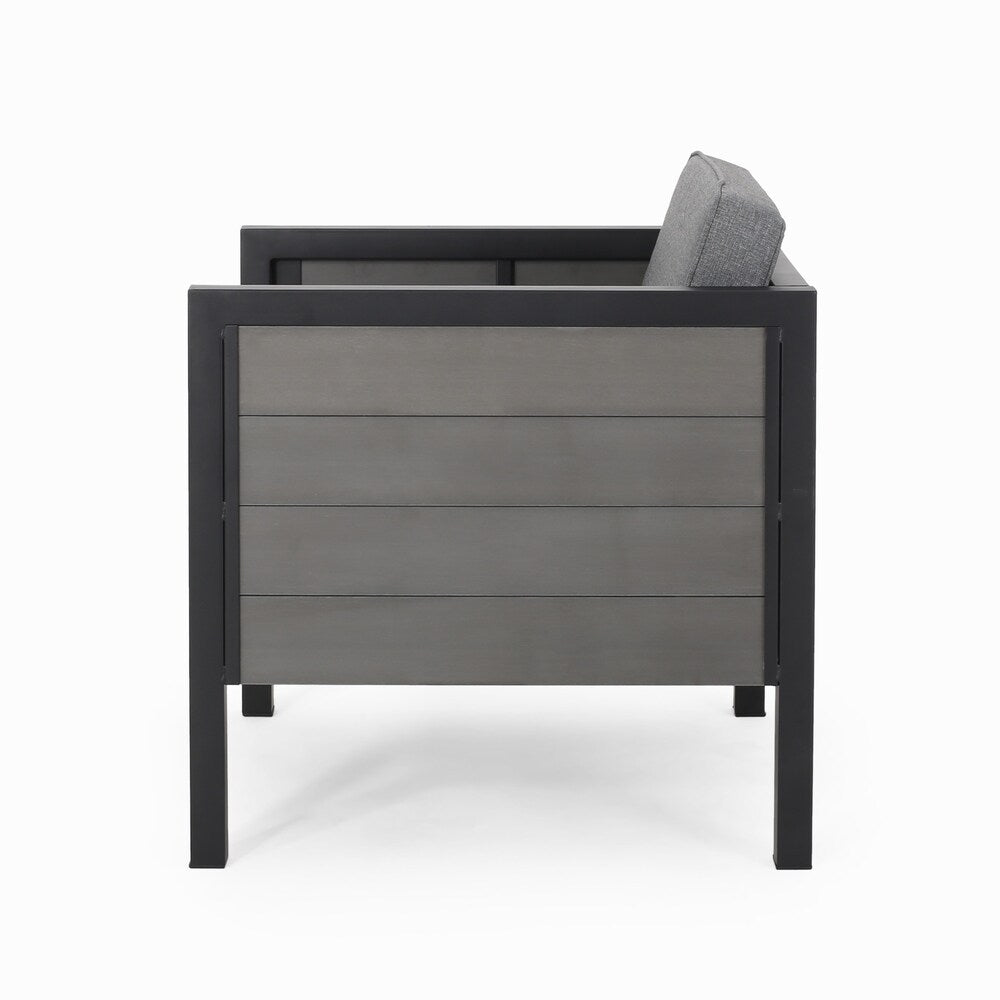 Poltrone da esterno Jax Outdoor in finto legno/ferro, nere/grigie (set da 4) di Christopher Knight Home