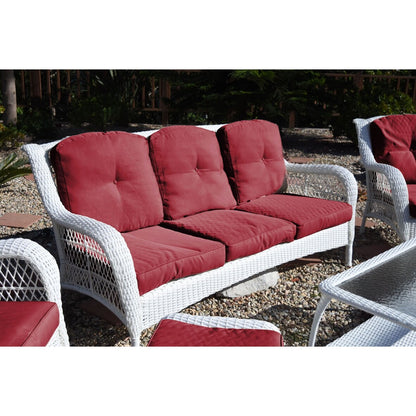 Set di sedute Jeco in vimini bianco da 6 pezzi con cuscini color cuoio