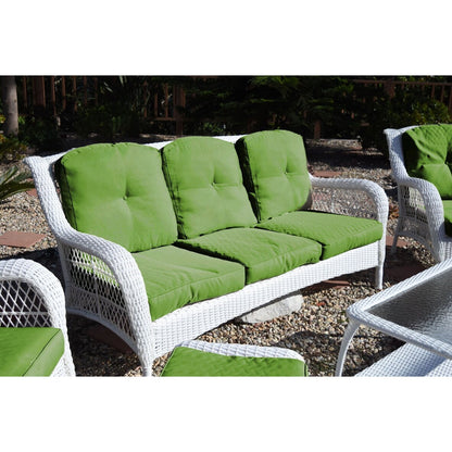 Set di sedute Jeco in vimini bianco da 6 pezzi con cuscini color cuoio