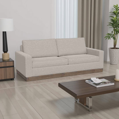 Divano Jeni, 2 cuscini decorativi, seduta moderna in poliestere beige ostrica da 90 pollici