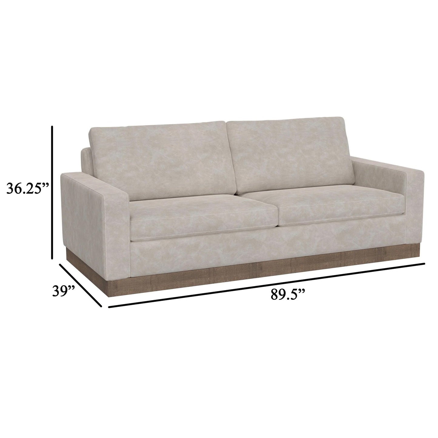 Divano Jeni, 2 cuscini decorativi, moderno, 90 pollici, in similpelle grigio ostrica