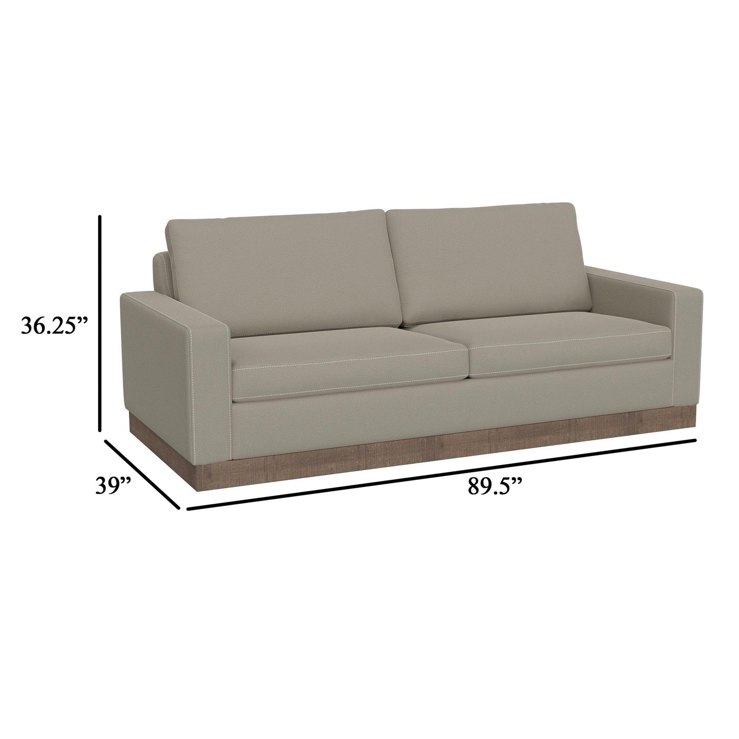 Divano Jeni, 2 cuscini decorativi, moderno da 90 pollici, seduta in poliestere grigio mandorla