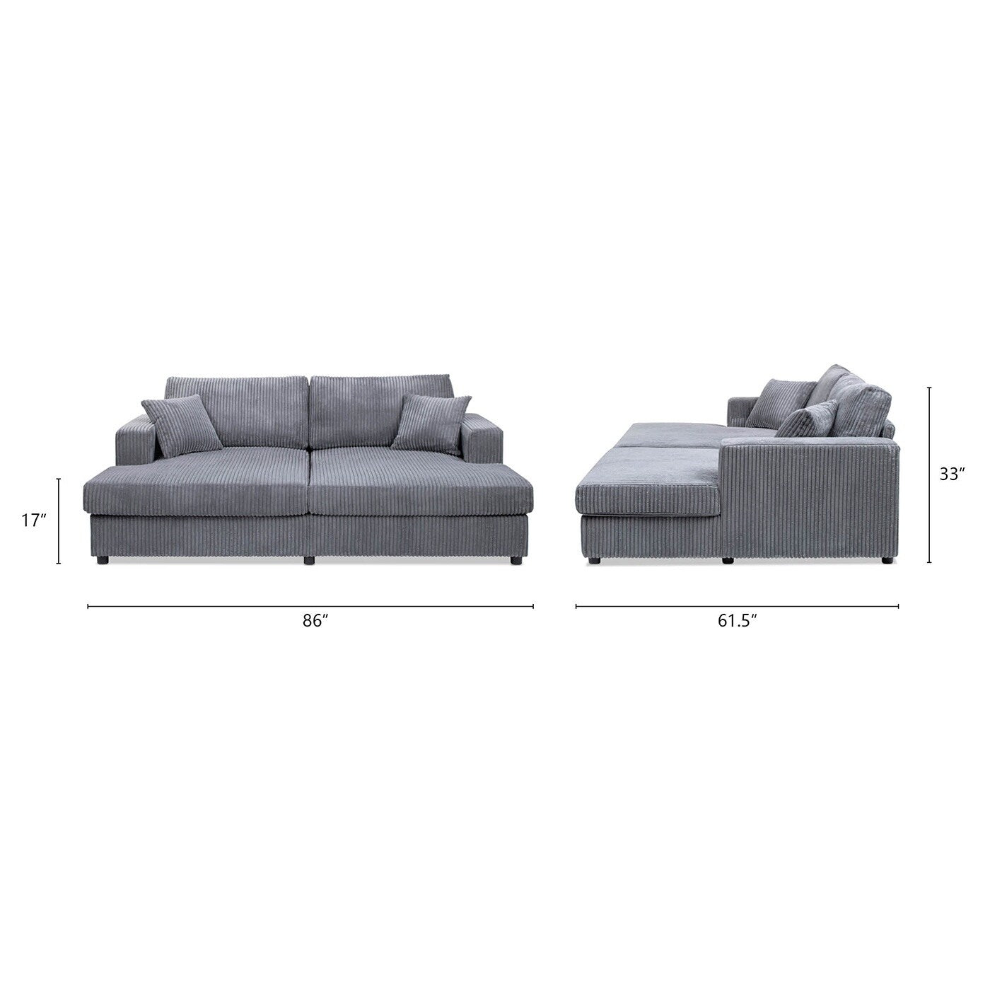 Divano letto matrimoniale oversize Jennifer Taylor Home Goliath 86, velluto a coste grigio carbone