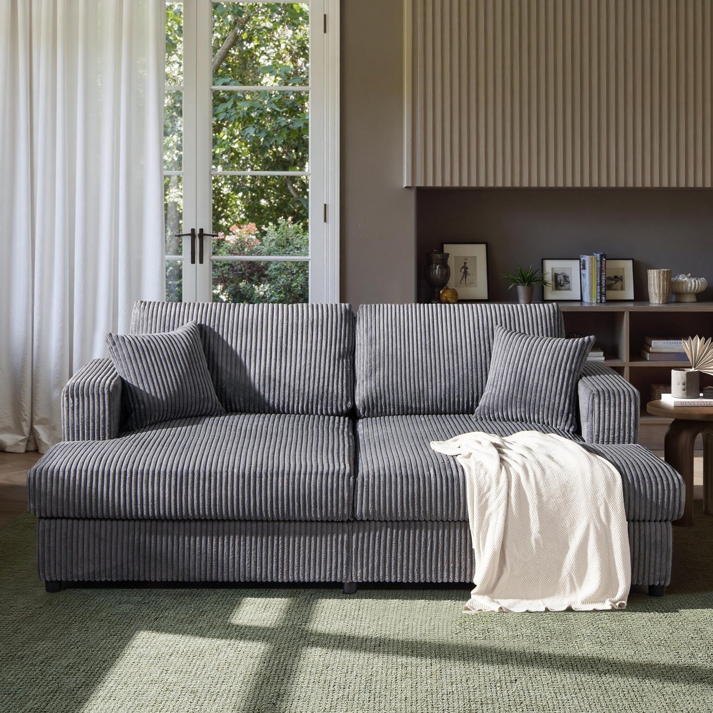 Divano letto matrimoniale oversize Jennifer Taylor Home Goliath 86, velluto a coste grigio carbone