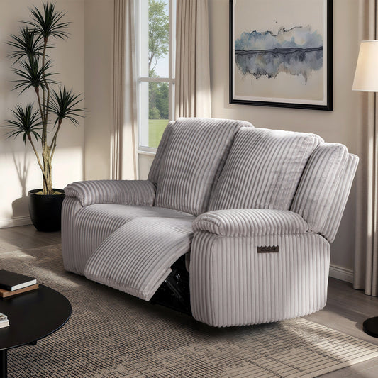 Divano reclinabile a due posti Philip 62 Power Motion di Jennifer Taylor Home, velluto a coste grigio luna