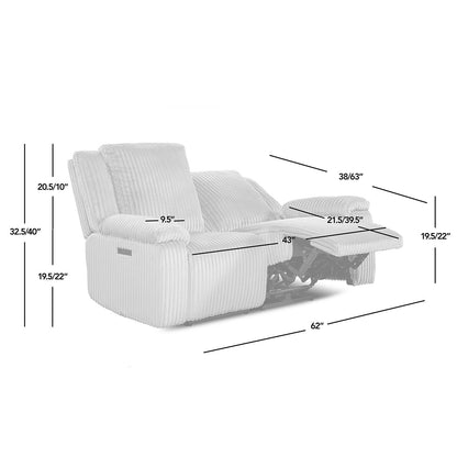 Divano reclinabile a due posti Philip 62 Power Motion di Jennifer Taylor Home, velluto a coste grigio luna