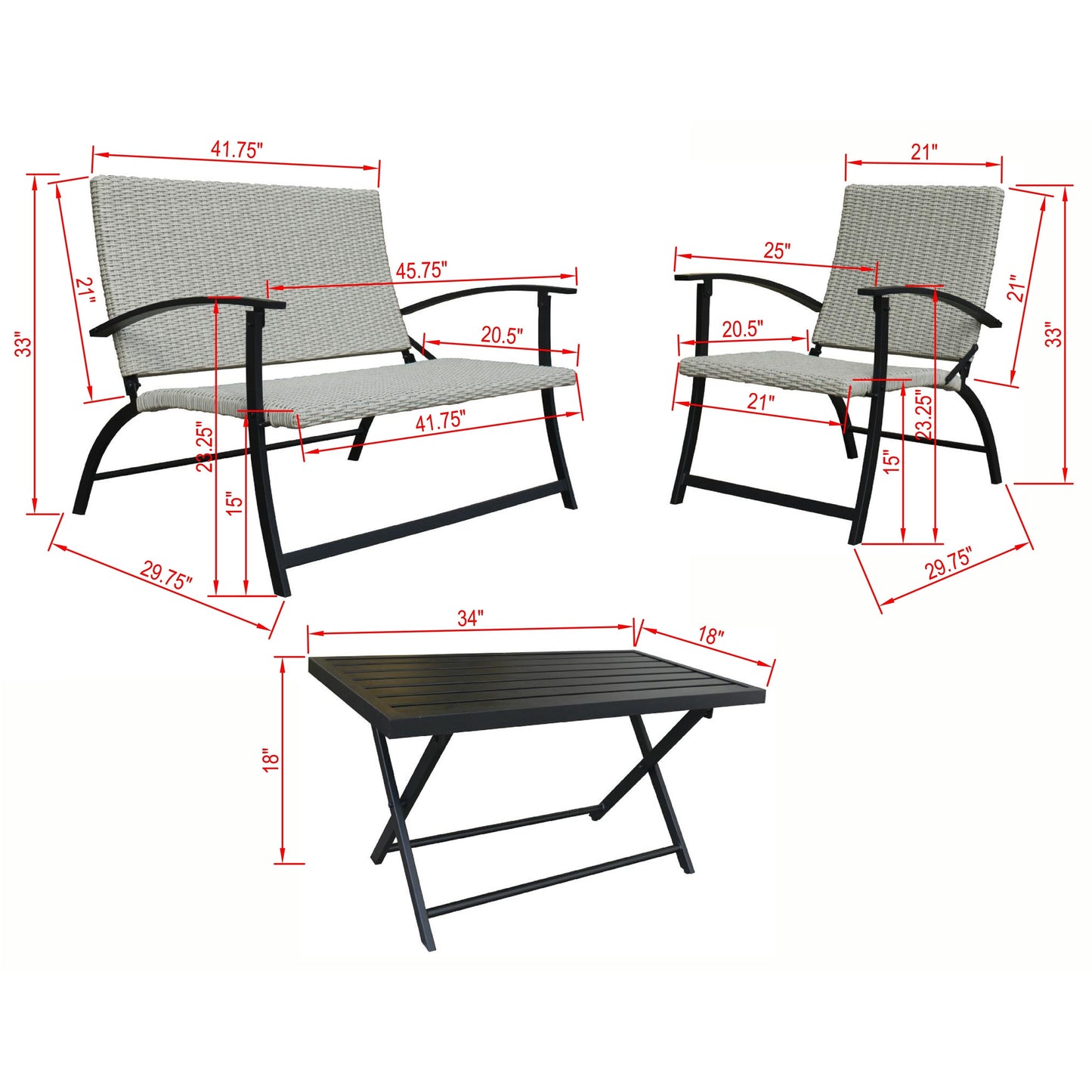 Set pieghevole con seduta profonda Jericho da 4 pezzi