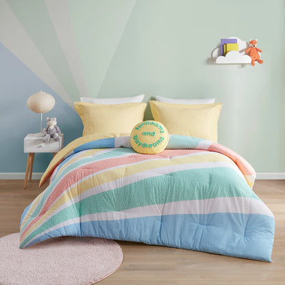 Set copripiumino reversibile in cotone Jessie Yellow Rainbow Sunburst di Urban Habitat Kids
