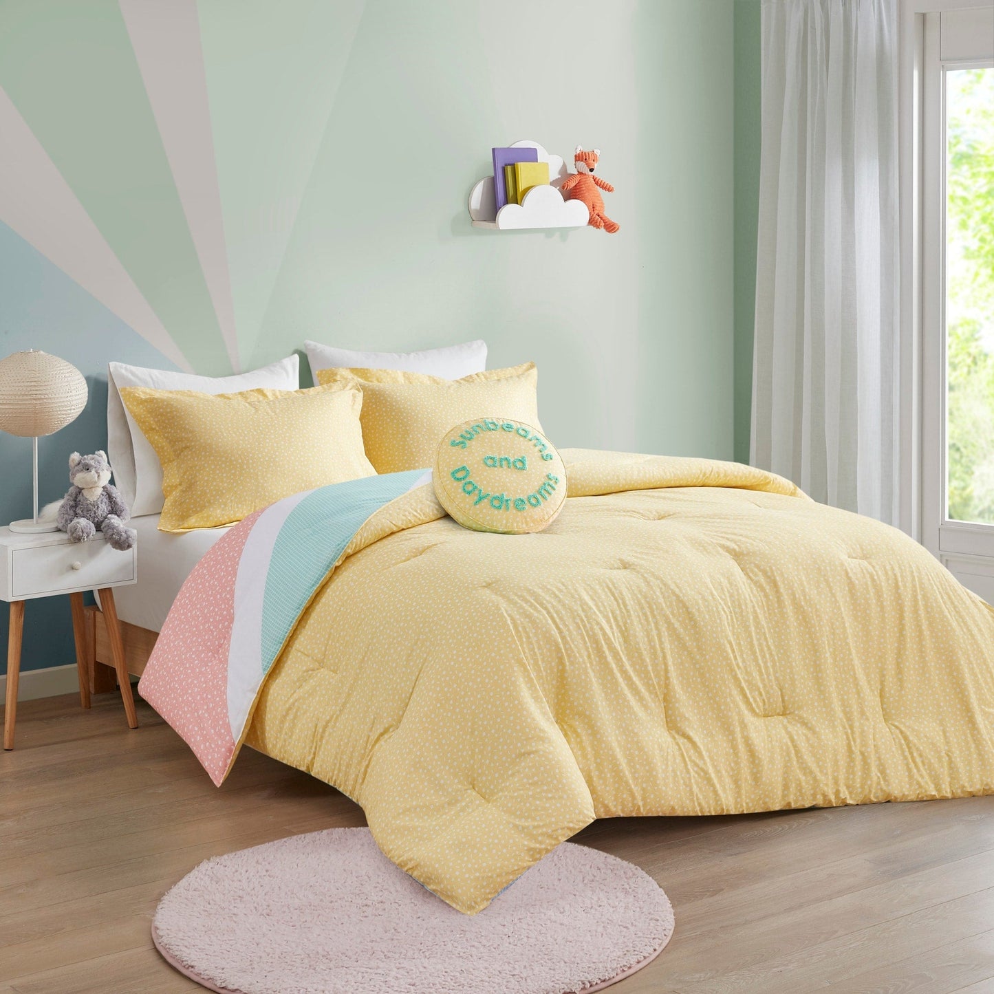 Set copripiumino reversibile in cotone Jessie Yellow Rainbow Sunburst di Urban Habitat Kids