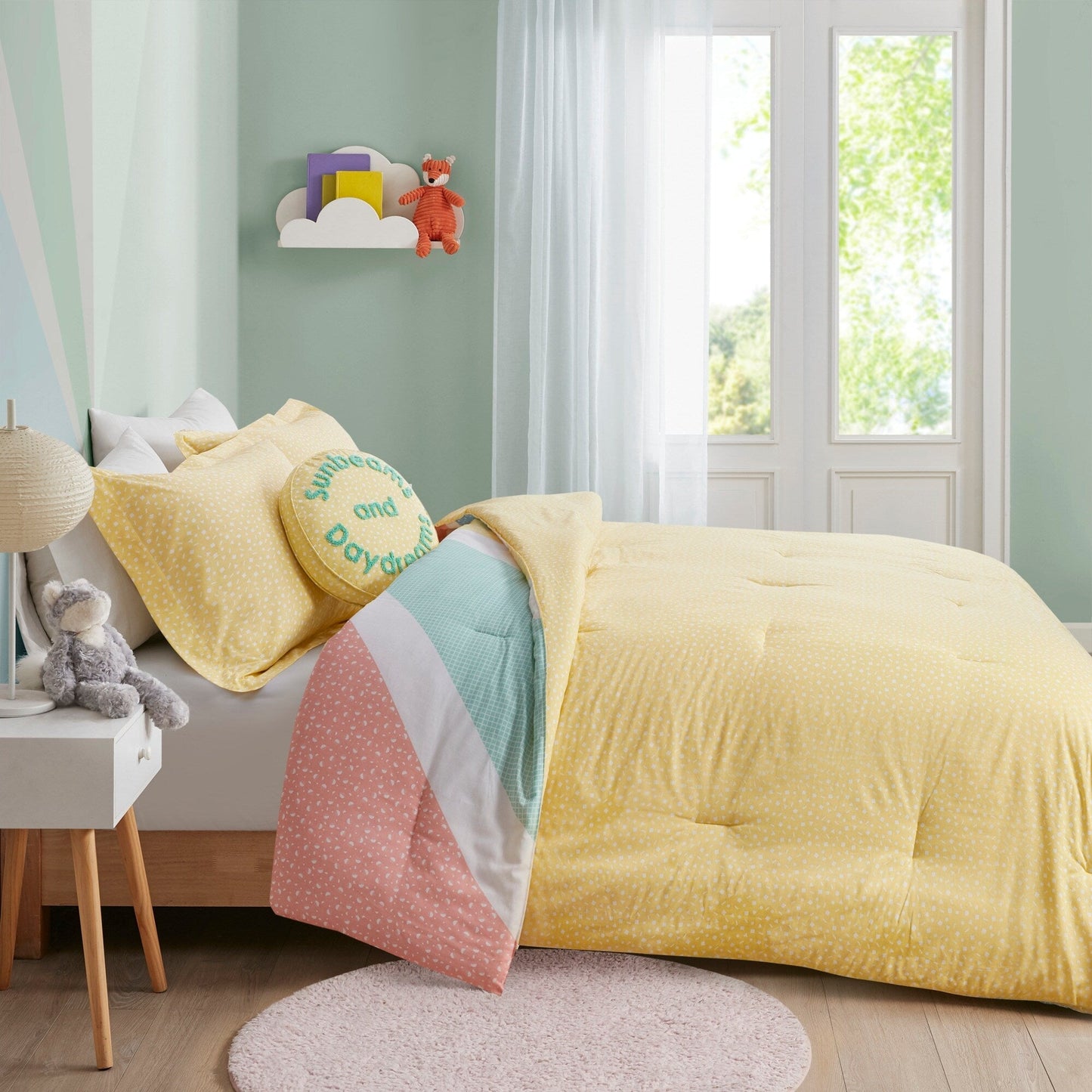 Set copripiumino reversibile in cotone Jessie Yellow Rainbow Sunburst di Urban Habitat Kids