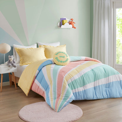Set copripiumino reversibile in cotone Jessie Yellow Rainbow Sunburst di Urban Habitat Kids