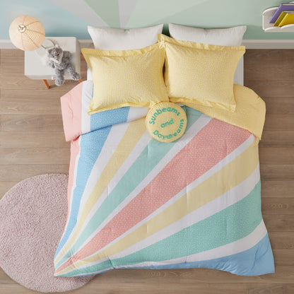 Set copripiumino reversibile in cotone Jessie Yellow Rainbow Sunburst di Urban Habitat Kids