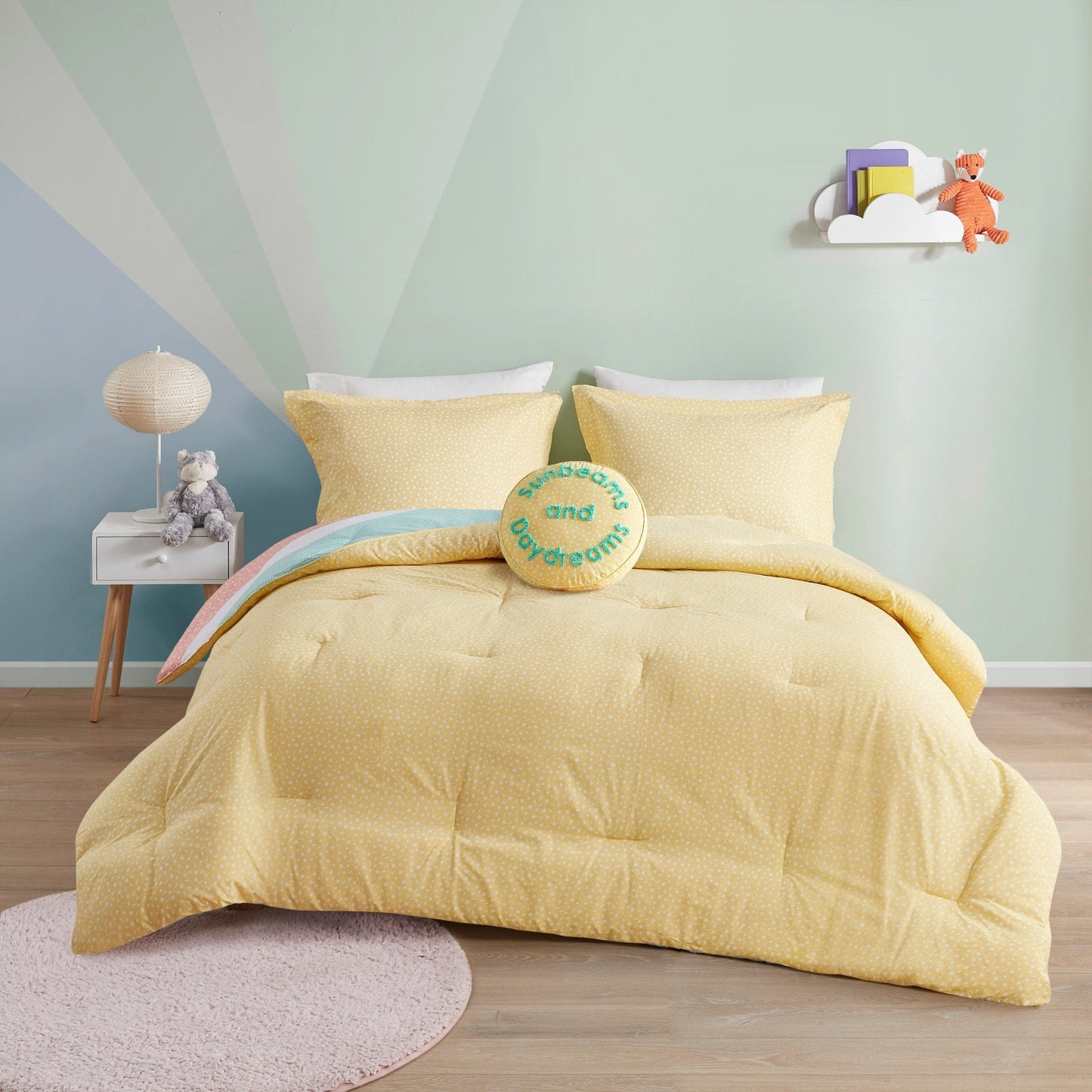 Set copripiumino reversibile in cotone Jessie Yellow Rainbow Sunburst di Urban Habitat Kids