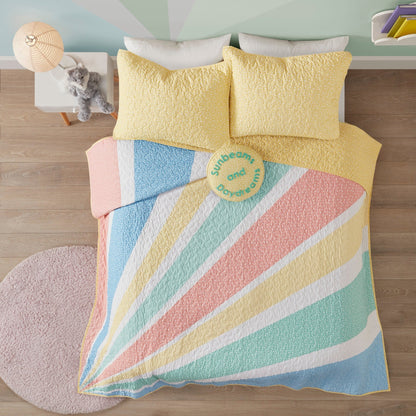 Set trapunta reversibile in cotone Jessie Rainbow Sunburst con cuscino decorativo per bambini di Intelligent Design Kids