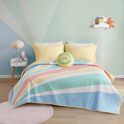 Set trapunta reversibile in cotone Jessie Rainbow Sunburst con cuscino decorativo per bambini di Intelligent Design Kids