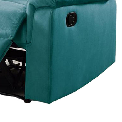 Poltrona reclinabile manuale Jessy, imbottita e trapuntata, in velluto blu, legno massello