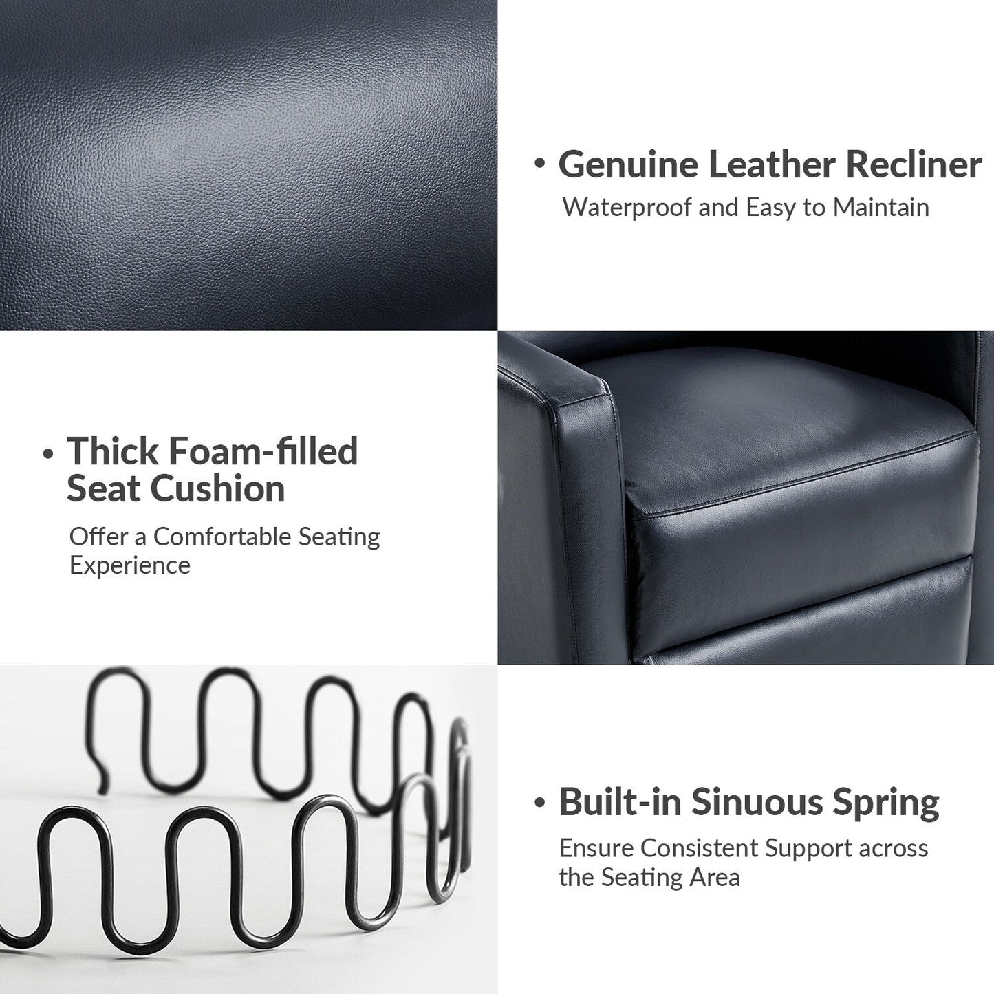 Poltrona reclinabile girevole moderna in vera pelle Josefa di Hulala Home