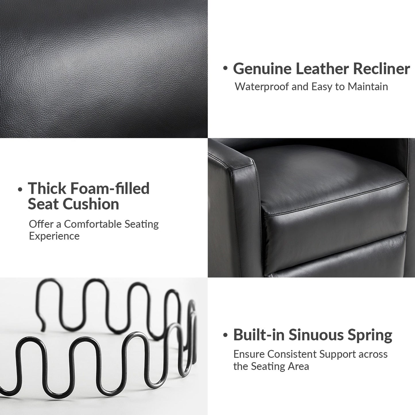 Poltrona reclinabile girevole moderna in vera pelle Josefa di Hulala Home