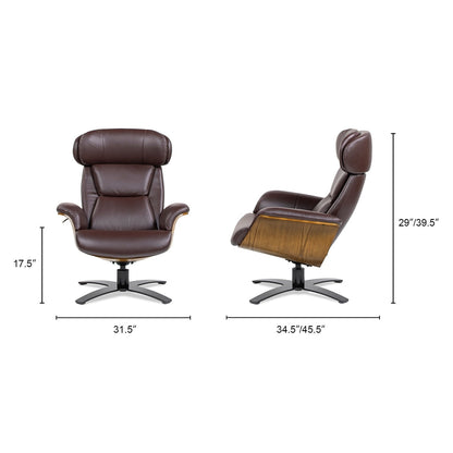 Poltrona reclinabile Jovan 31.5 in legno curvato e vera pelle