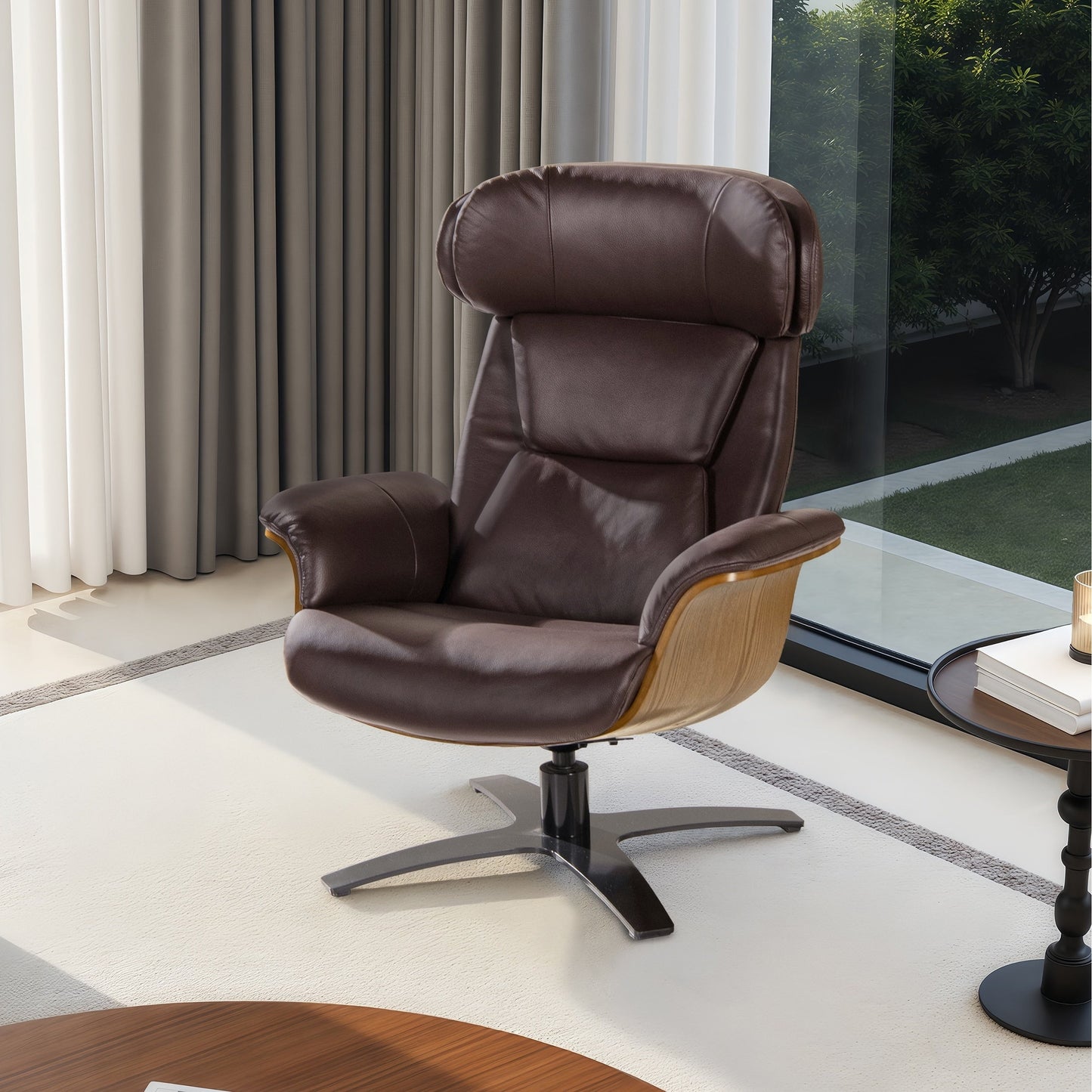 Poltrona reclinabile Jovan 31.5 in legno curvato e vera pelle