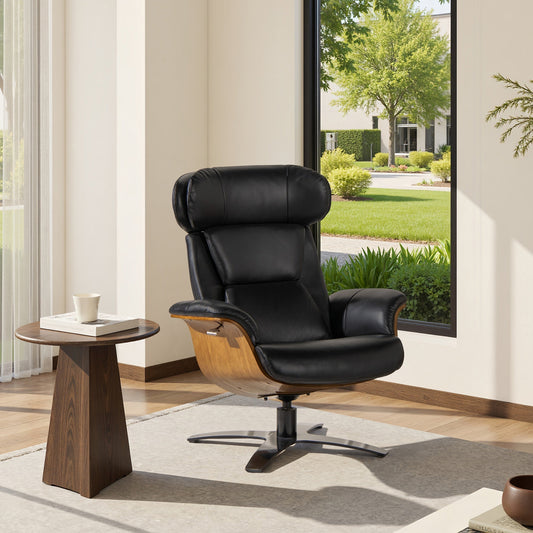 Poltrona reclinabile Jovan 31.5 in legno curvato e vera pelle