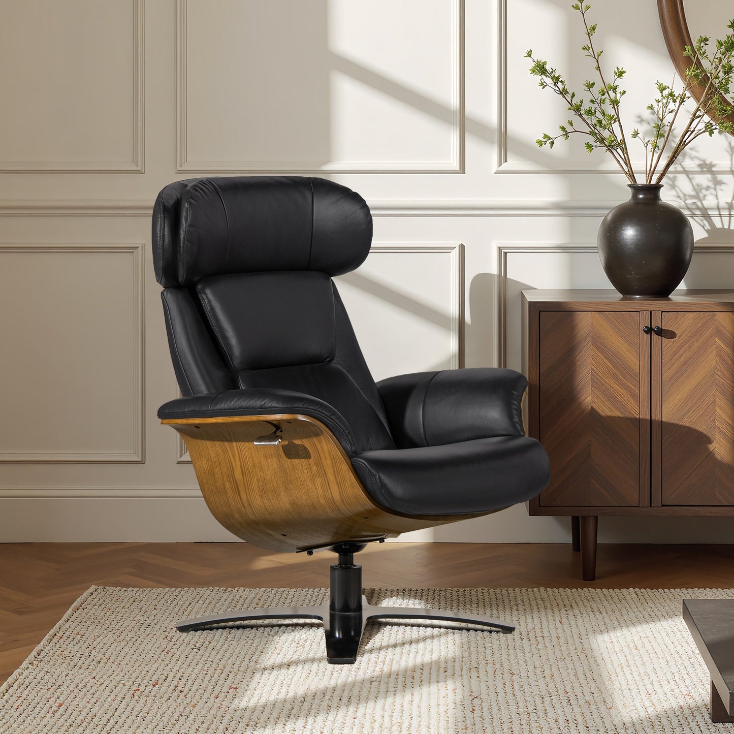 Poltrona reclinabile Jovan 31.5 in legno curvato e vera pelle