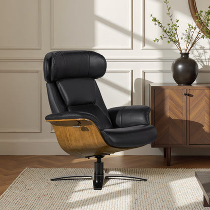 Poltrona reclinabile Jovan 31.5 in legno curvato e vera pelle