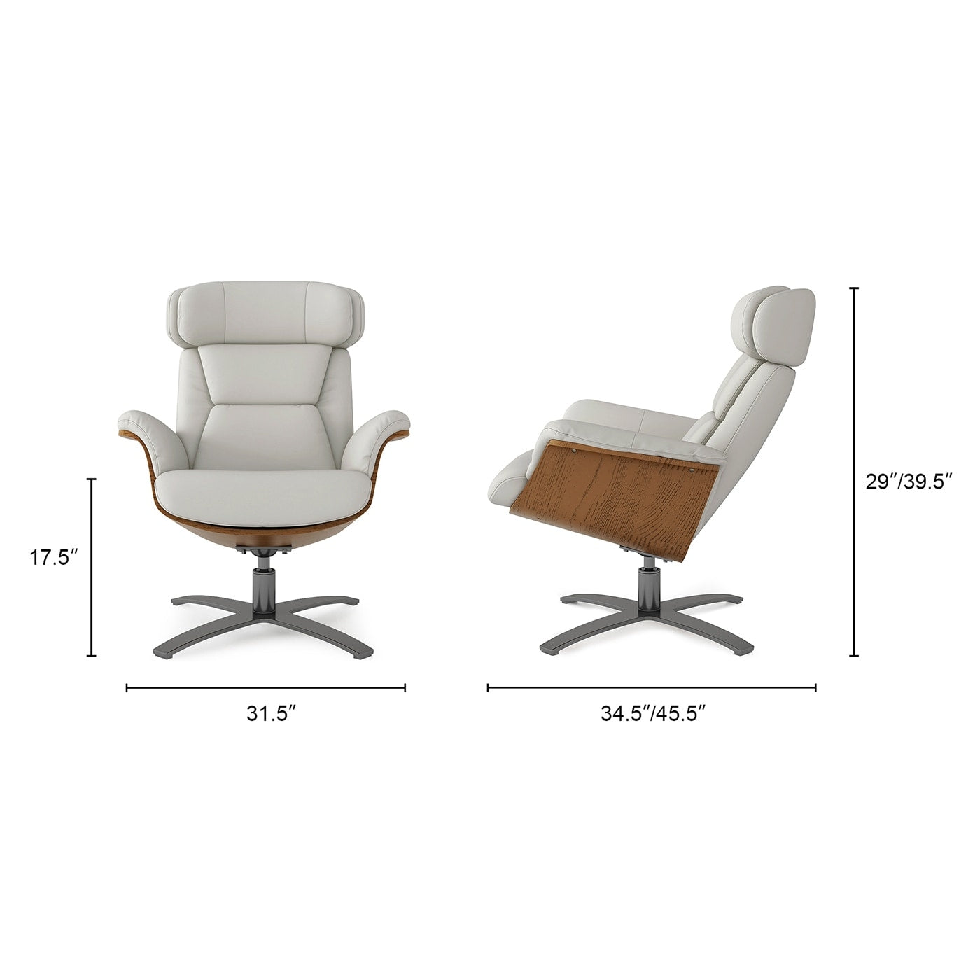 Poltrona reclinabile Jovan 31.5 in legno curvato e vera pelle