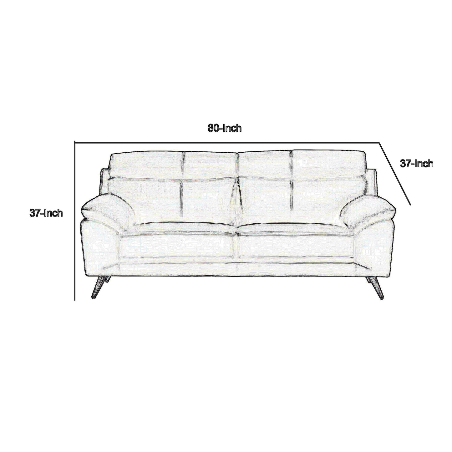 Divano Justin, pelle pieno fiore nera, cuscini in schiuma, gambe in acciaio, 80 pollici