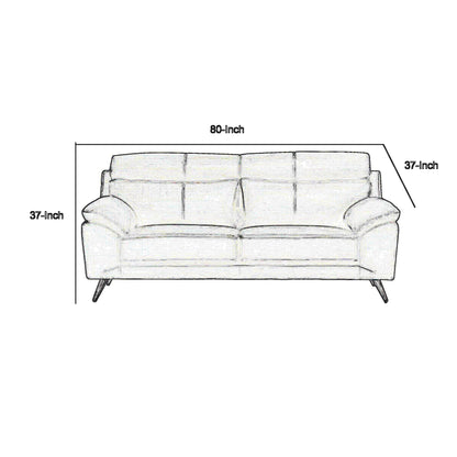 Divano Justin, pelle pieno fiore nera, cuscini in schiuma, gambe in acciaio, 80 pollici