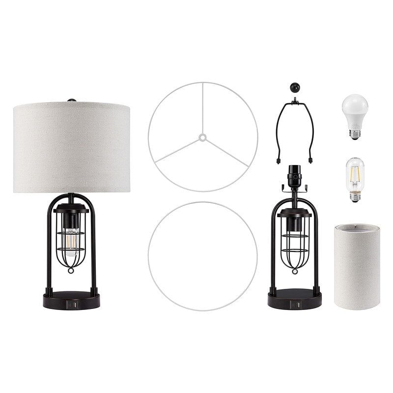 Set di lampade da tavolo KAWOTI da 21,5 pollici con luce notturna e porte USB, lampadine