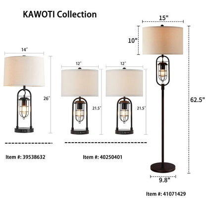 Set di lampade da tavolo KAWOTI da 21,5 pollici con luce notturna e porte USB, lampadine