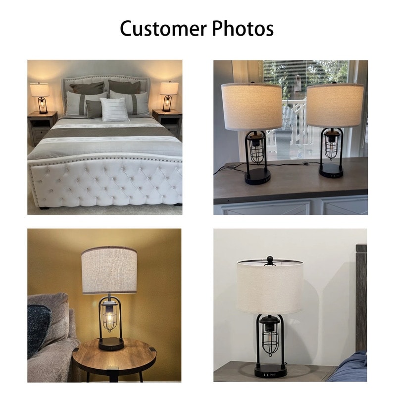 Set di lampade da tavolo KAWOTI da 21,5 pollici con luce notturna e porte USB, lampadine