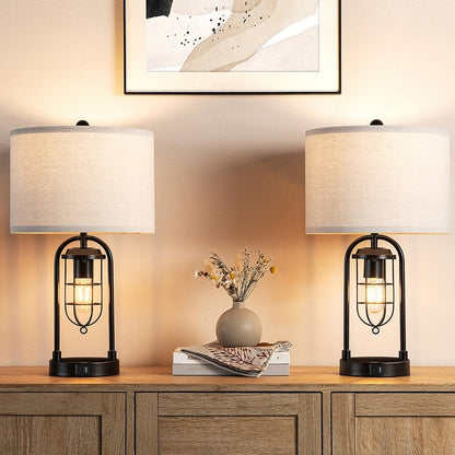 Set di lampade da tavolo KAWOTI da 21,5 pollici con luce notturna e porte USB, lampadine