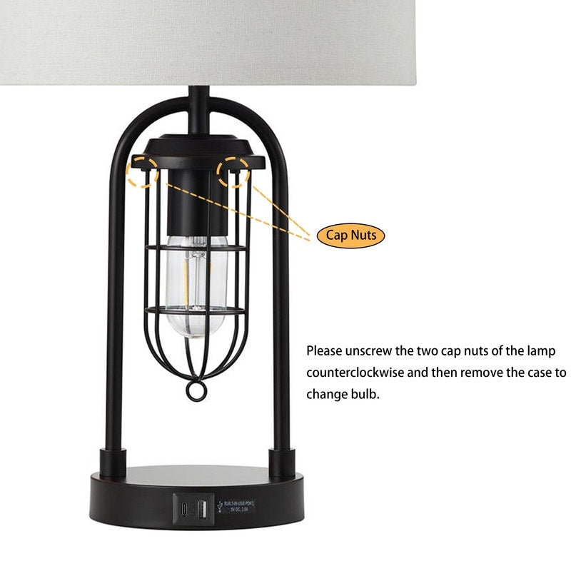 Set di lampade da tavolo KAWOTI da 21,5 pollici con luce notturna e porte USB, lampadine