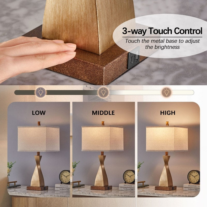 Lampada da tavolo KAWOTI da 22'' con controllo touch, porte USB e lampadine (set da 2)