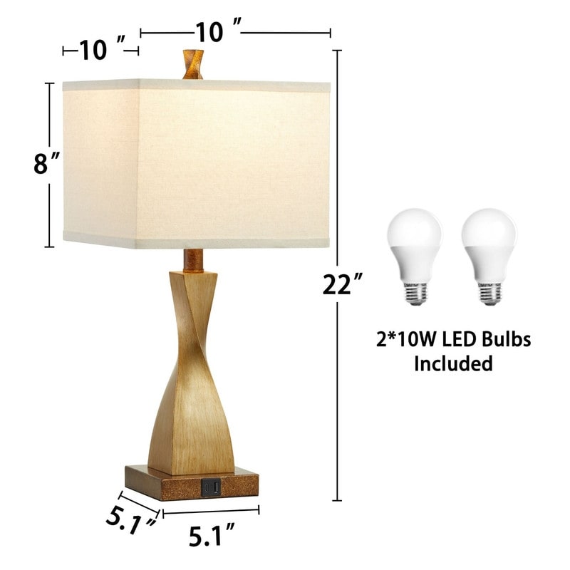 Lampada da tavolo KAWOTI da 22'' con controllo touch, porte USB e lampadine (set da 2)