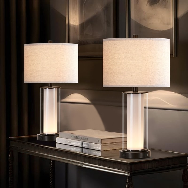 KAWOTI Set di lampade da tavolo in vetro moderno da 23 pollici con luce notturna (set di 2)