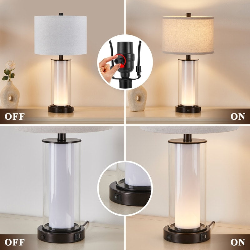 KAWOTI Set di lampade da tavolo in vetro moderno da 23 pollici con luce notturna (set di 2)