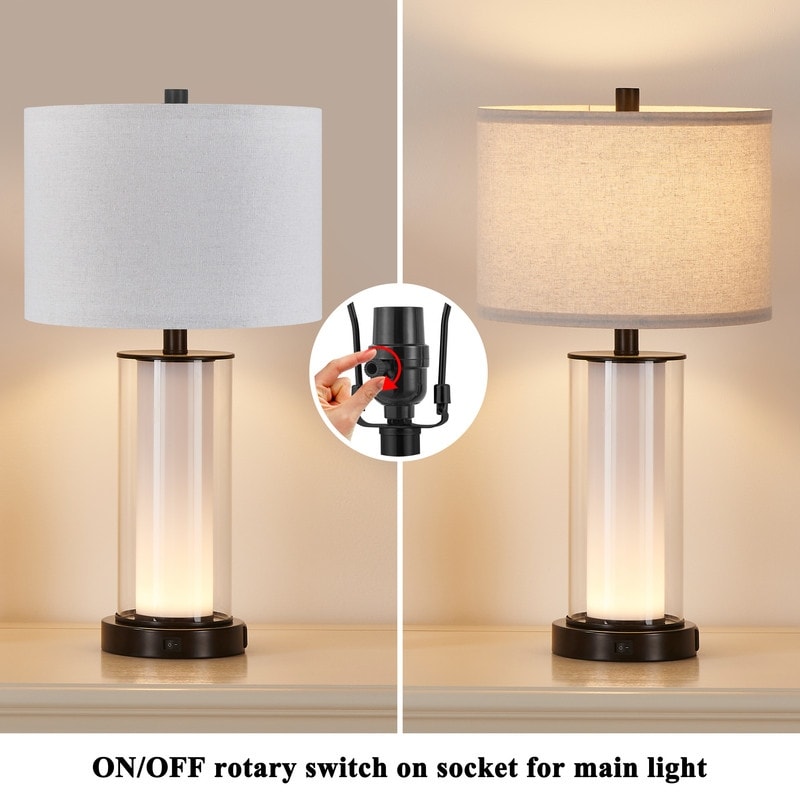 KAWOTI Set di lampade da tavolo in vetro moderno da 23 pollici con luce notturna (set di 2)