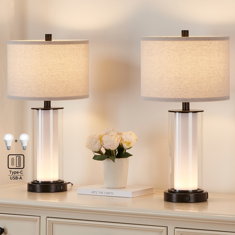 KAWOTI Set di lampade da tavolo in vetro moderno da 23 pollici con luce notturna (set di 2)