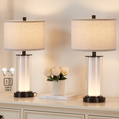 KAWOTI Set di lampade da tavolo in vetro moderno da 23 pollici con luce notturna (set di 2)